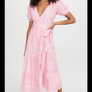 Never Fully Dressed Pink Bandana Puff Sleeve Midi Dress